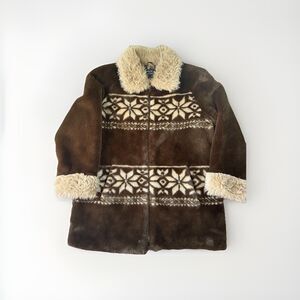 VTG Nordic Lights Faux Fur Parka Jacket Size L Womens Brown Full Zip